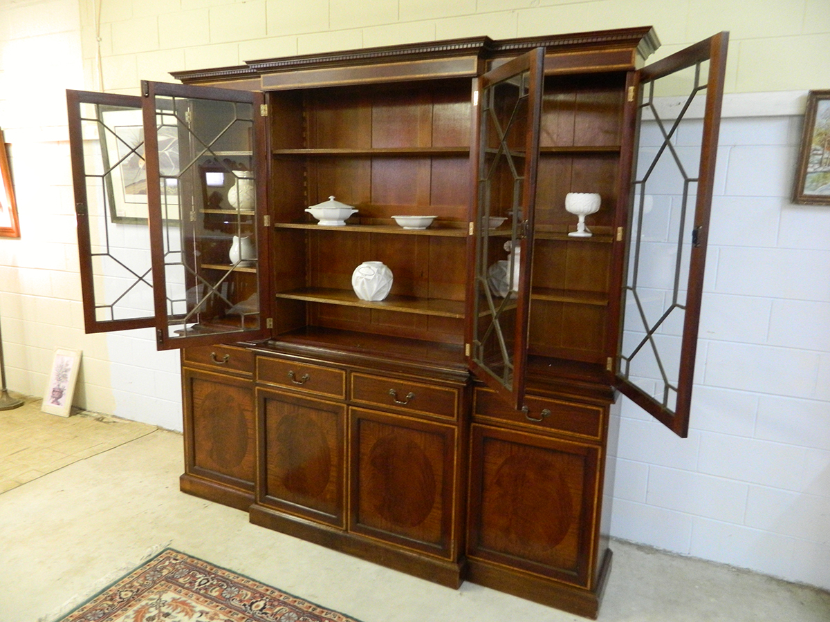 Antique Early Breakfront China Cabinet With Inlay – Jenkins Antiques Antique Early Breakfront China Cabinet with Inlay - Antique Early Breakfront China Cabinet With Inlay – Jenkins Antiques