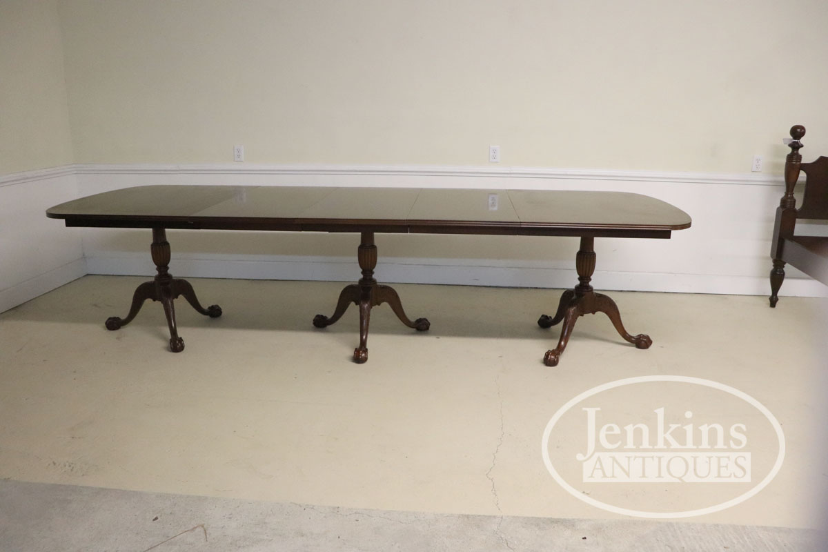 Craftique Mahogany Triple Pedestal Ball Claw Dining Table W 5 Leaves